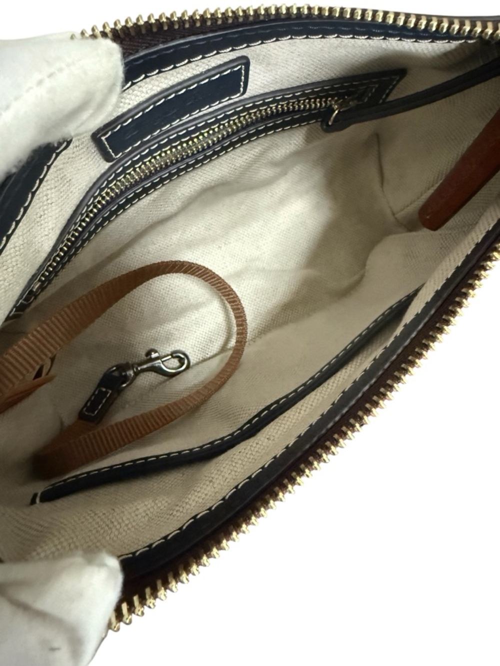 Dooney & Bourke Penrose Navy Leather Crossbody with Brown Trim and Gold Hardware - Picture 11 of 15